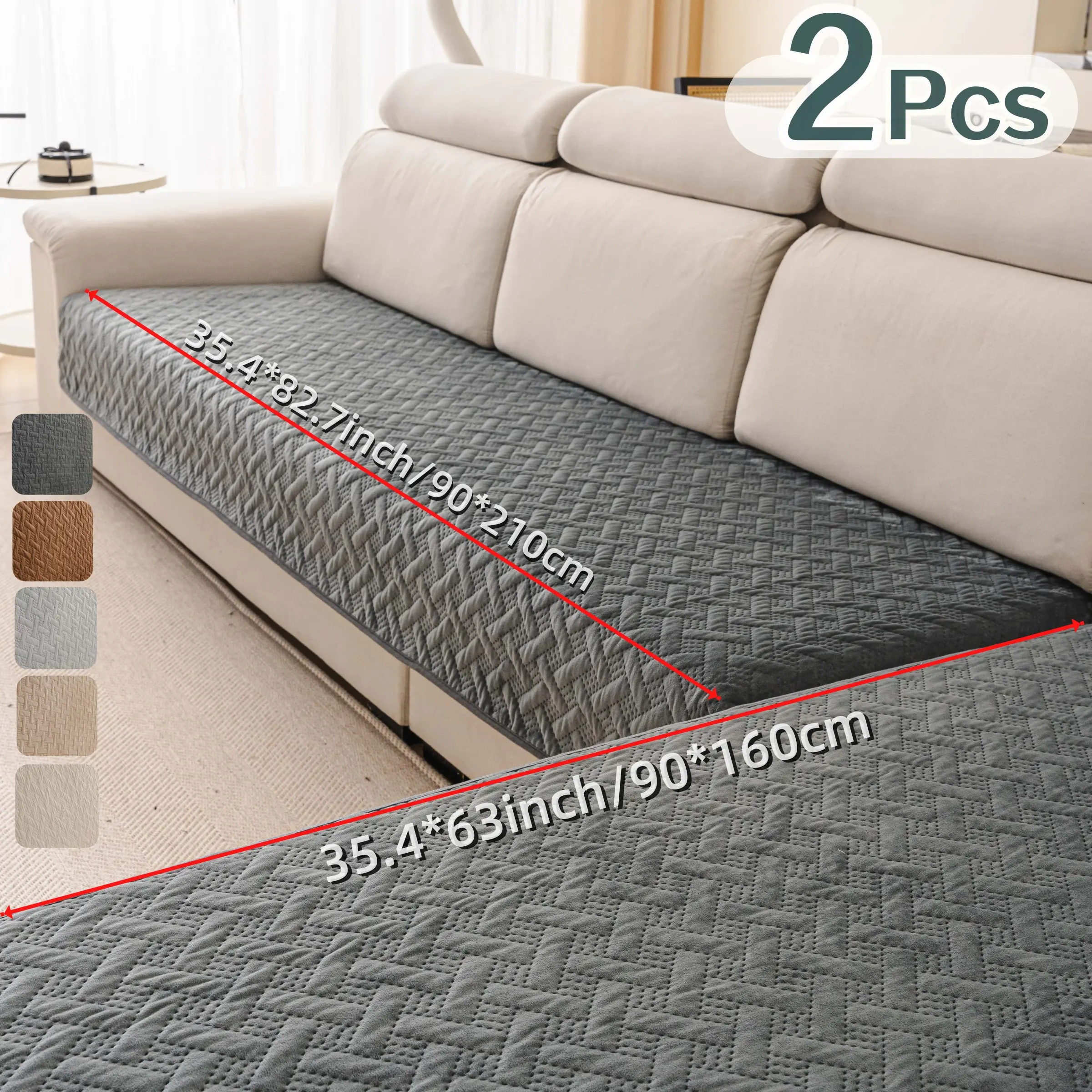 2 Pcs Quilted Sofa Couch Cover Set, Couch Covers For Sectional Sofa, Non-Slip Washable Sofa Pads, Pet-Friendly Furniture Protector, Geometric Slipcover, Anti-Scratch Dustproof, Fits 2-3-4 Seater & L-Shape Sectional, Living Room Decor