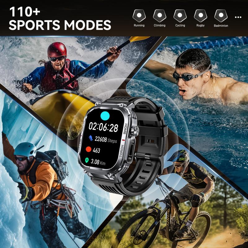 3ATM Waterproof Outdoor Smart Watch for Men with Call Make/ Answer 100+ Sports Modes Pedometer Compass Multifunctional Smartwatch Compatible with iPhone Android Phones Digital Watch Gifts for Men