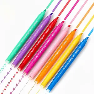 Curve Highlighter Pen Set 8PCS Dual Tip Markers for Note Taking Journaling Drawing Colored Curve Pens for Planner Back to School Supplies Safe High Performance