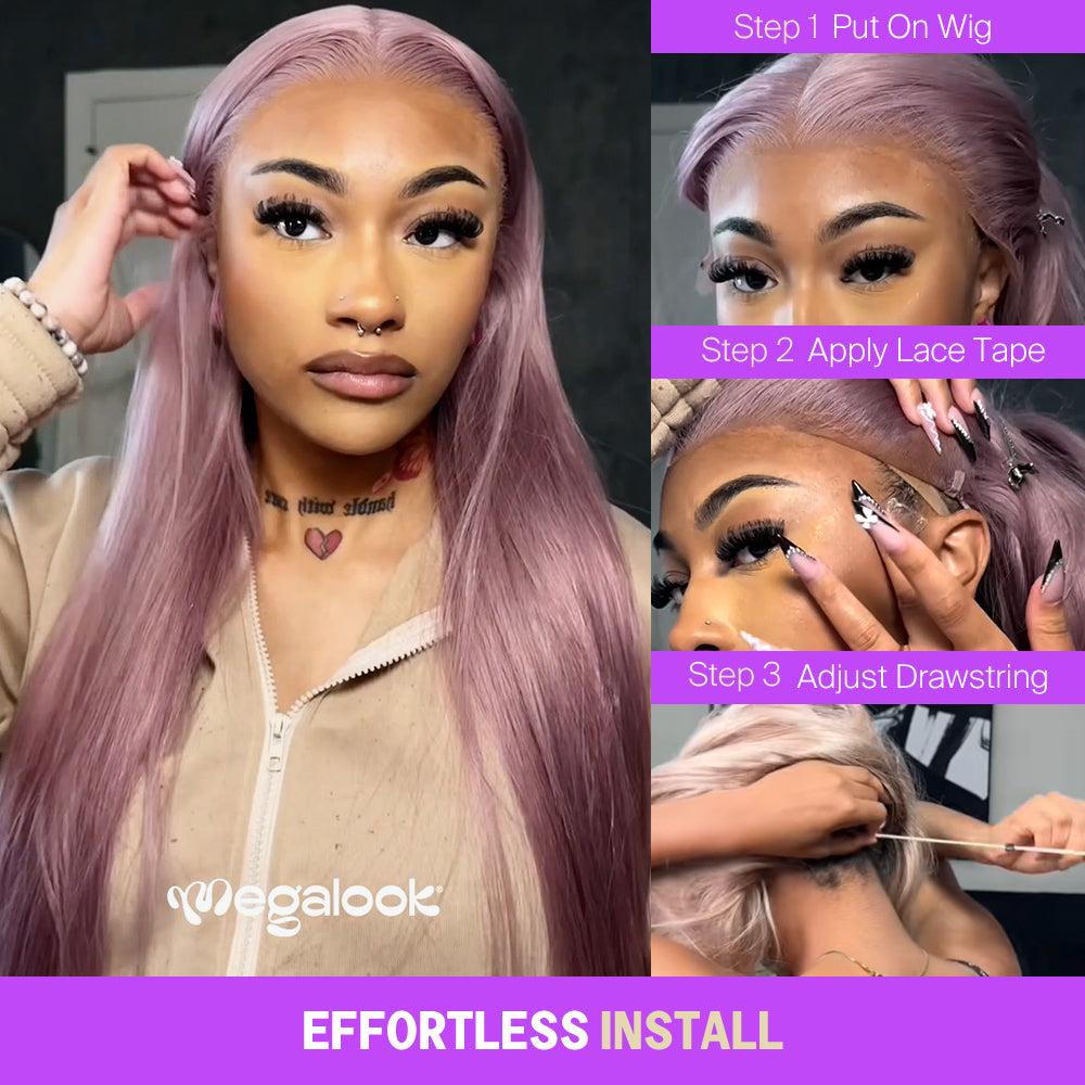 Megalook Hair 13x6 Three-Go Lavender Purple Glueless Wigs Silky Straight With Drawstring 100% Human Hair Wig Lace Front Wig Elegant Ombre Design 320℉ Heat Resistant SpringStatements