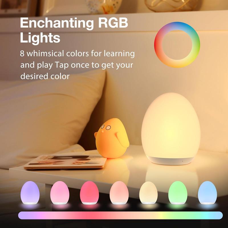 Night Light for Kids, Egg Light for Nursery with 7 RGB Colors Changeable & Stepless Dimming, Rechargeable Tap Light  & Touch Control - Baby items|TikTokShopNewYearPicks