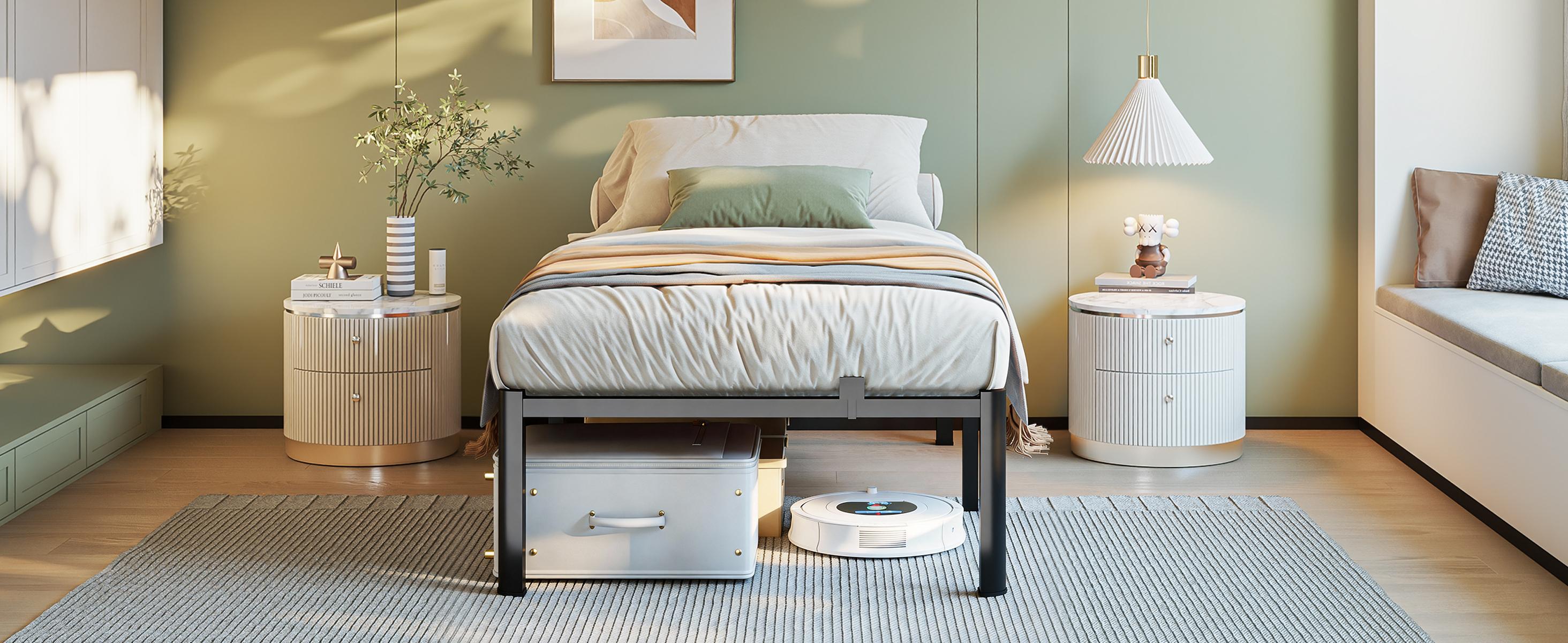 COZPAW Queen Size Metal Platform Bed Frame with Storage - 14/ 18 Inch Height, Heavy Duty 3500 lbs Capacity, Anti-Squeak Design, No Box Spring Needed, Easy Assembly