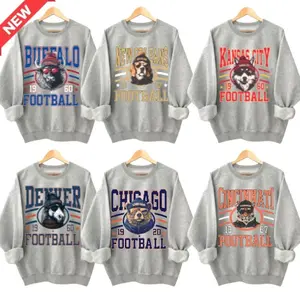 New Retro Style Varsity ALL TEAM FOOTBALL Crewneck Sweatshirt - Gildan Sport Grey, Long Sleeve, Spirit Animal Football, Sports Home Town, Menswear, Custom Team M8 IM