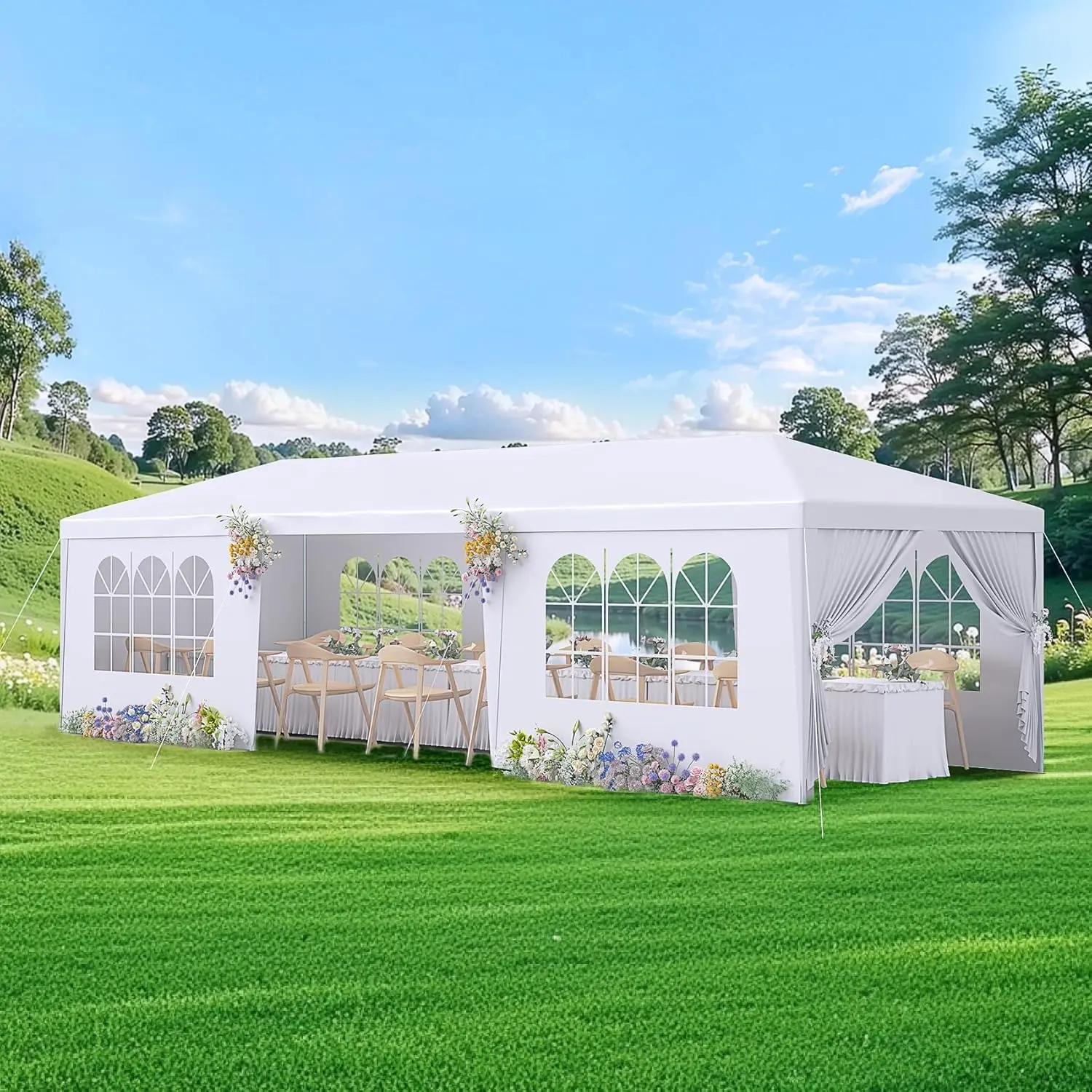 10x20/30ft Outdoor Canopy Gazebo - Large Outdoor Parasols, Canopies & Shade with 0/5/7/8 Removable Sidewalls, Waterproof Shelter for Receptions, Weddings, BBQs