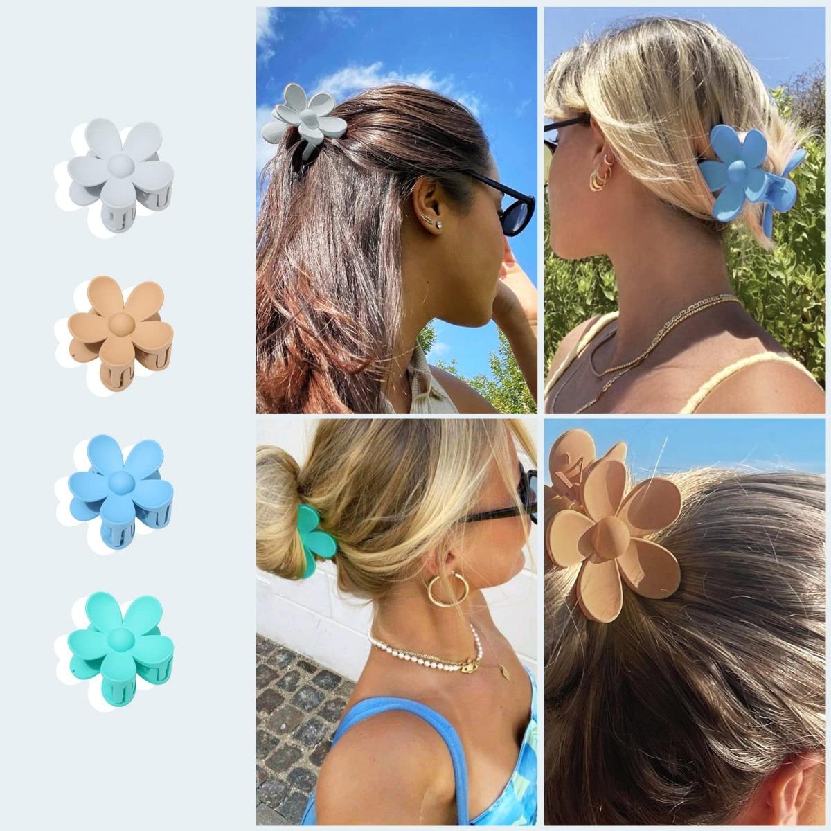 AWAYTR 4Pcs/Set Flower Hair Clip Nonslip Strong Hold Hair 3 Inch Matte Small Flowers Claw Clips for Women Girls