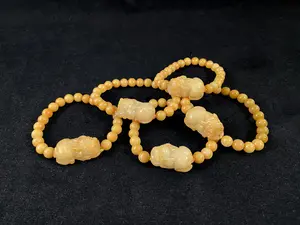 Master Carved PiXIU Wealth Magnet · Rare Golden Jadeite Beads Bracelet Jade