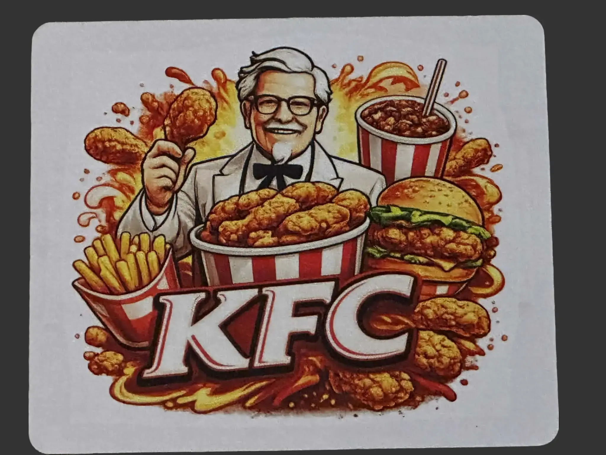 Handmade Iconic KFC-Theme Gaming Mousepad - Sublimated Printing for High-Detail Vibrant Colors, Smooth Surface, Suitable for Gaming, Work, Workspace Use by Adults, Iconic Theme