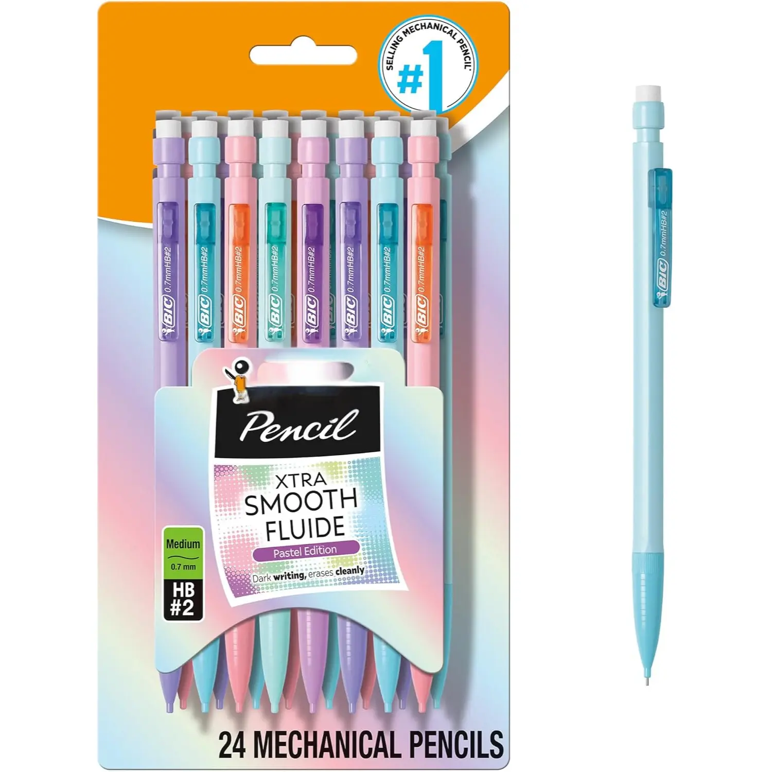 Xtra Smooth Pastel Mechanical Pencils 24 Count, 0.7mm Medium Point No. 2 Lead Pencils for School and Office, Smooth Writing Mechanical Pencils Bulk Pack for Notes, Exams, Drawing and Everyday Use