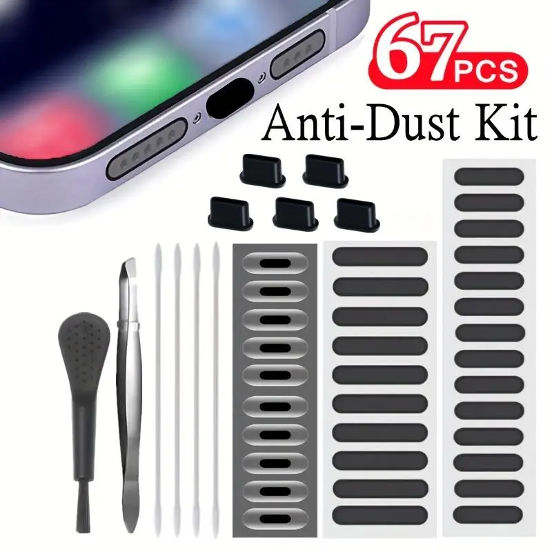Durable Universal Plug Set, Dust Mesh Stickers & Cleaning Brush Kit, Smartphone Type-C Charging Port & Speaker Protective Protectors, Mobile Phone Care Accessories