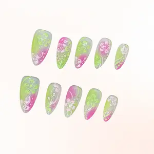 Bling by Allie LIME BLOOM - 100% Handmade Press-On Nails | Resusable, Salon Quality, Long Lasting