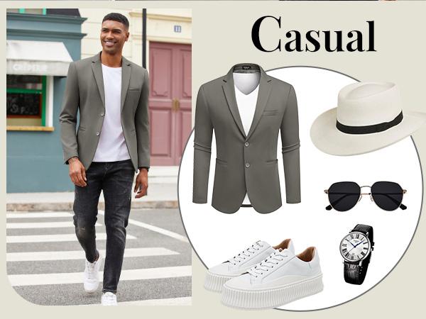 COOFANDY Men's Casual Blazer Slim Fit Suit Jackets Two Button Lightweight Knit Sport Coat Menswear Long Sleeve  Breathable Fashion