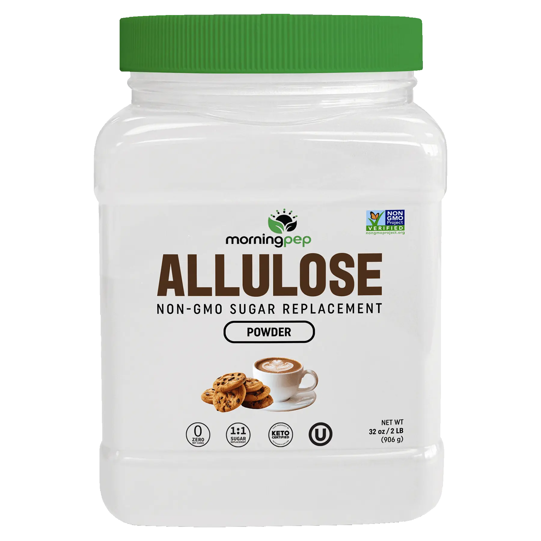 Morning Pep Allulose Sweetener – Zero Calorie Sugar Alternative, 100% Pure, No Erythritol, Non-GMO Project Verified, Keto Certified, OU Kosher, No Fillers, Ideal for Baking and Beverages