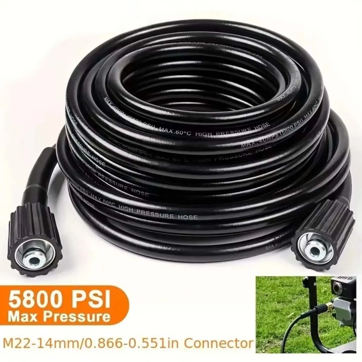 Pressure Washer Hose 50FT 1/4”, Kink Resistant High Pressure Hose M22 14mm Thread, Flexible Extension Replacement Hose with 3/8 Quick Connect Adapters for Power Washing
