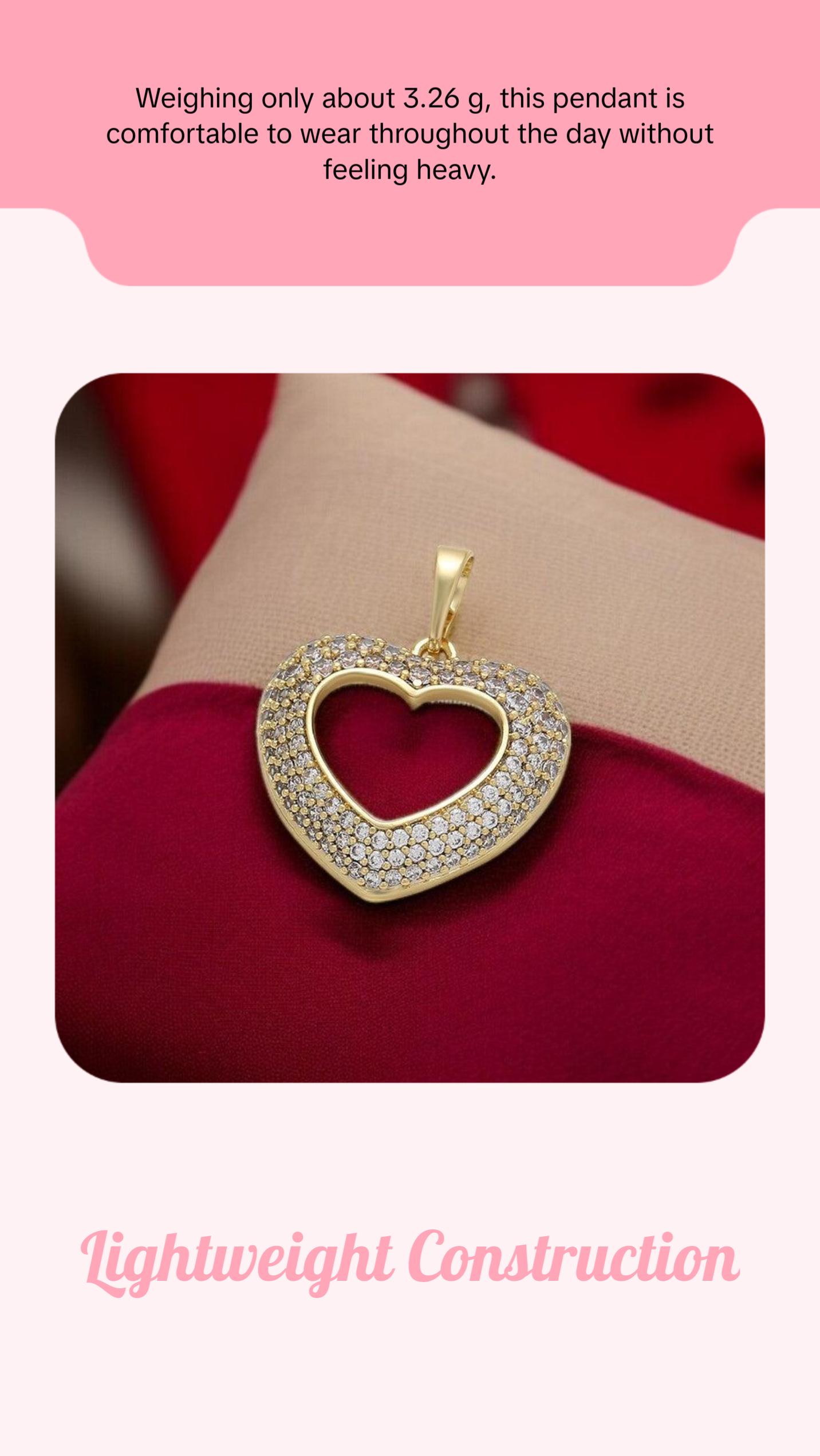 Romantic Gold Heart Pendant with Crystals - 14KGold Plated