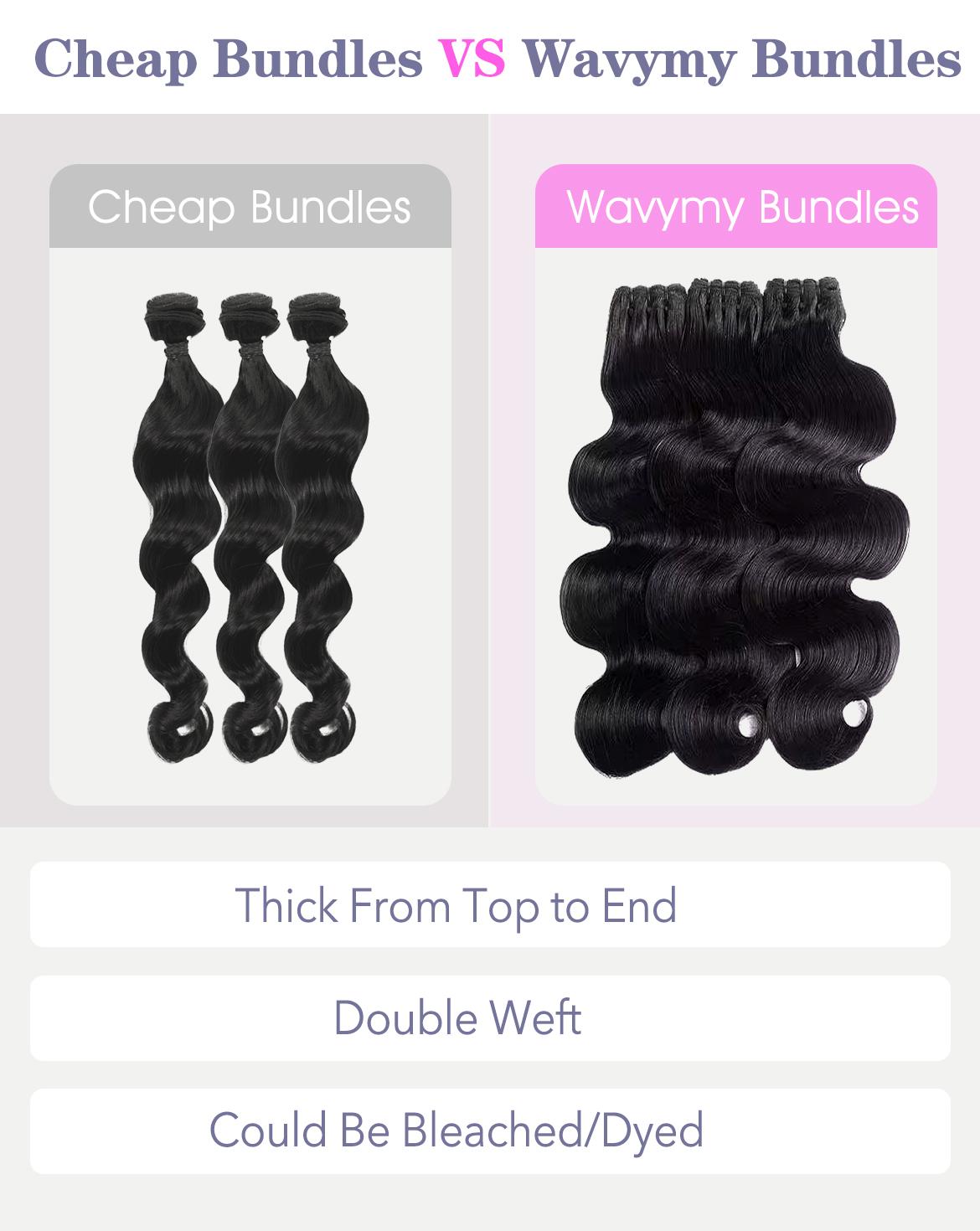 Dealsforyoudays Wavymy Budget Fridendly Brazilian Virgin 100% Human Hair Bundles Body Wave Quick Weave Sew In/Glue In Viral Hair Bundles Natural Color