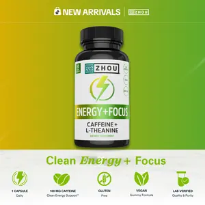 Zhou Energy + Focus Capsules for Adults – L-Theanine & Natural Caffeine 2:1 Formula Supplement for Smooth Energy, Focus & Mental Clarity