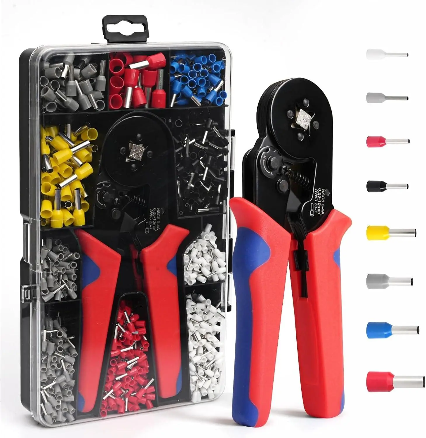 1200PCS Self-Adjusting Ratchet Wire Crimping Tool Kit Box (AWG 23-7, 0.25-10mm²) with Insulated Wire Ferrules, Professional Ferrule Set for Electricians, Automotive Wiring Projects