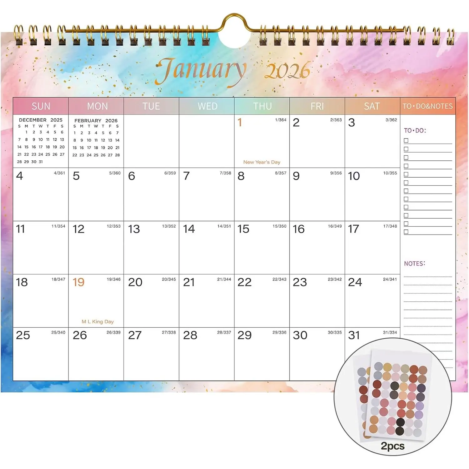 2026 Calendar - Includes January 2026 to June 2027-18 Monthly Wall Calendar 2026, 11 x 8.5 Inches.Thick Paper with Julian Dates and Block for New Year and Christmas Presents (Wall Calendar 2026-2027 Colorful)