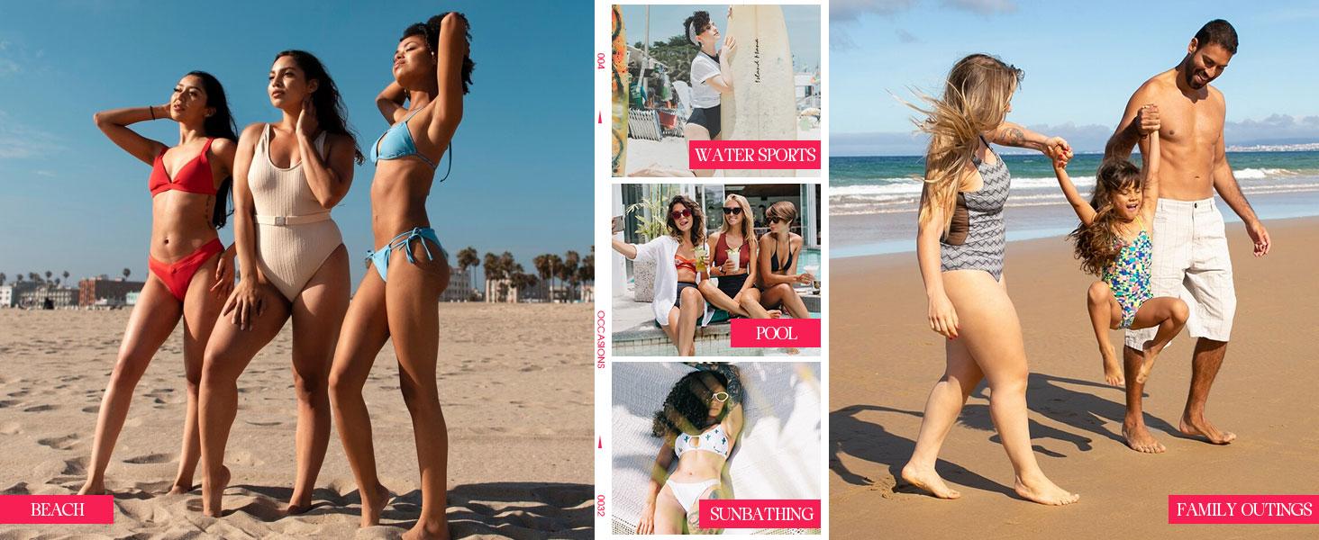 ZAFUL Tankini Swimsuits for Women Smocked Ruffles Tie Front Bowknot Textured High Cut Tanga Tankini Set