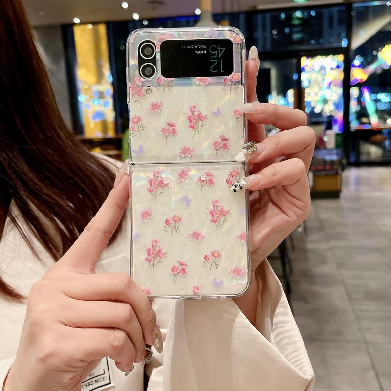 ins strawberry floral print leopard print foldable phone case for zflip7/6/ 5/4/3 foldable phone case-HNZD02