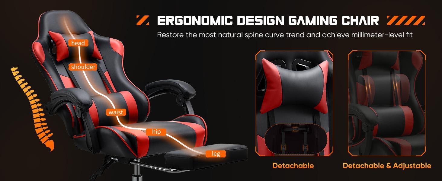 Ergonomic Gaming Computer Chair with Footrest, PU Leather Recliner with Headrest, Fixed Up Armrest, Height Adjustable with 360° Swivel Ergonomic Gaming Computer Chair with Footrest, PU Leather Recliner with Headrest, Fixed Up Armrest, Height Adjustable with 360° Swivel