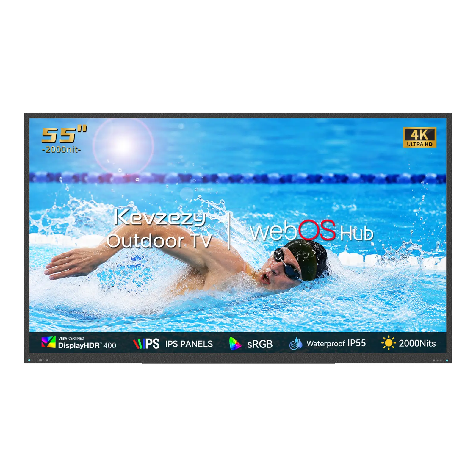 MWE 55" Outdoor TV, 2000Nit Ultra-Bright 4K UHD,Weatherproof Television, All-Weather Smart TV,  Voice Control, WebOS System, Perfect for Backyard, Poolside, Deck, RV & Outdoor Parties