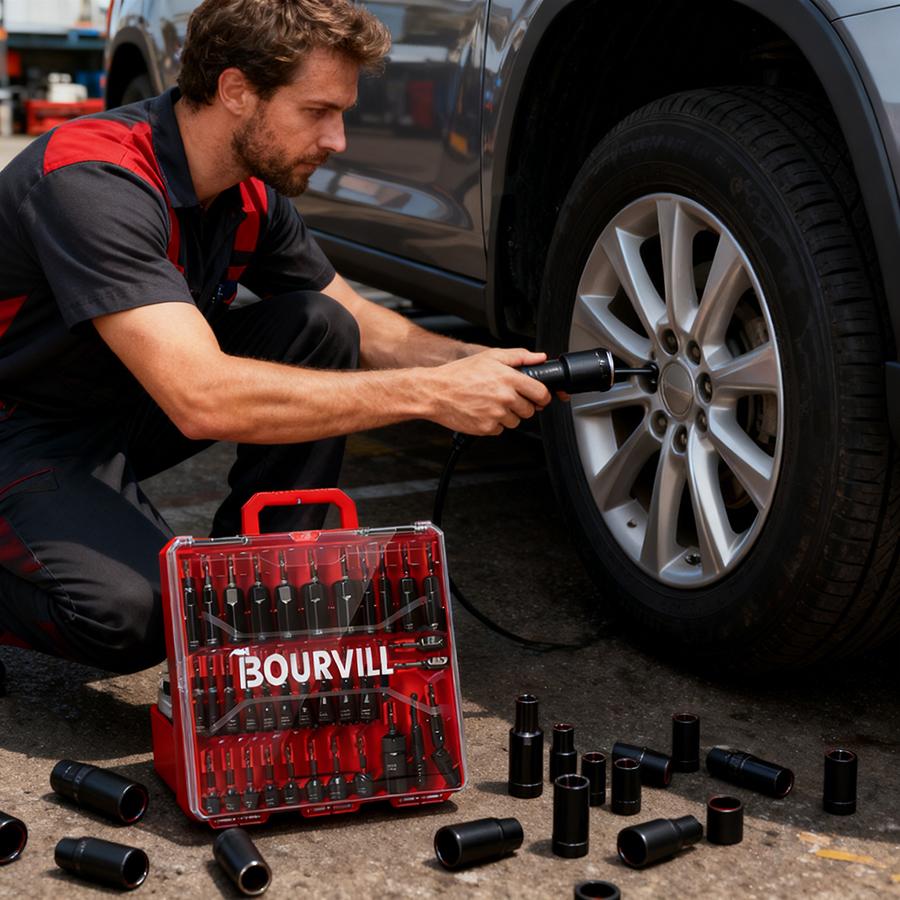 55Pcs Magnetic Impact Nut Driver Set,SAE & Metric Red Storage Case ,Socket Adapters & Quick Release Extension,MechanicEssentials