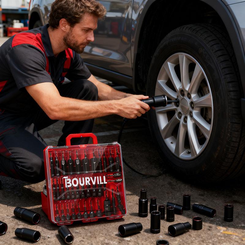 55Pcs Magnetic Impact Nut Driver Set,SAE & Metric Red Storage Case ,Socket Adapters & Quick Release Extension,MechanicEssentials