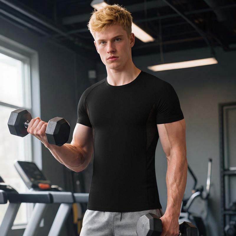Men’s Short Sleeve Compression Shirt with Breathable Mesh Panels at Underarms and Back – Lightweight Stretch Athletic Performance T-Shirt for Gym, Training, Running and Daily Active Wear