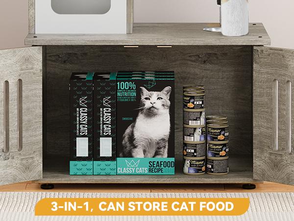 Yitahome Cat Tree with Litter Box Enclosure, 2-in-1 Cat Furniture, Modern Cat Condo, Indoor Pet Tower with Food Station, Hammocks, Hair Brush