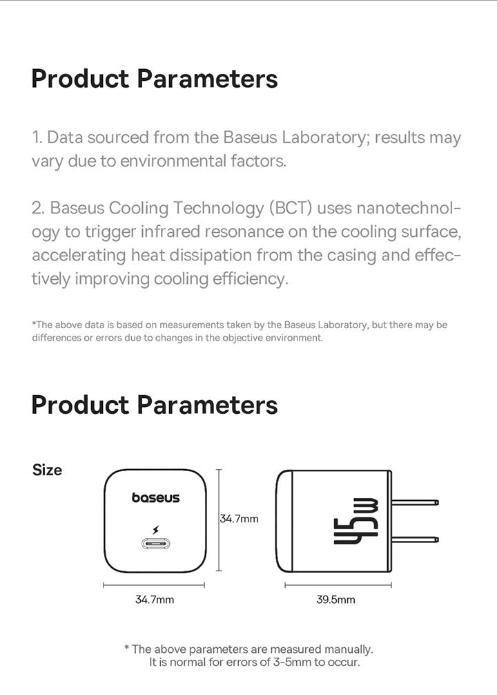 【Pack of 2】Baseus GaN6 Fast Charger 1C 45W US  (2*Baseus Mini White Fast Charging Data Cable)