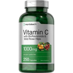 Horbäach Vitamin C 1000mg | 250 Capsules | with Bioflavonoids and Rose Hips | Non-GMO, Gluten Free Supplement | High Strength Formula