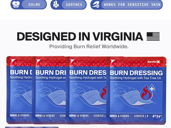 SURVIVEX Burn Dressing Kit with Tea Tree Oil - Hydrogel Burn Pads, Cooling Gels, Non-Adhesive Dressings & Gauze - Complete First Aid for Instant Cooling, Soothing & Relief