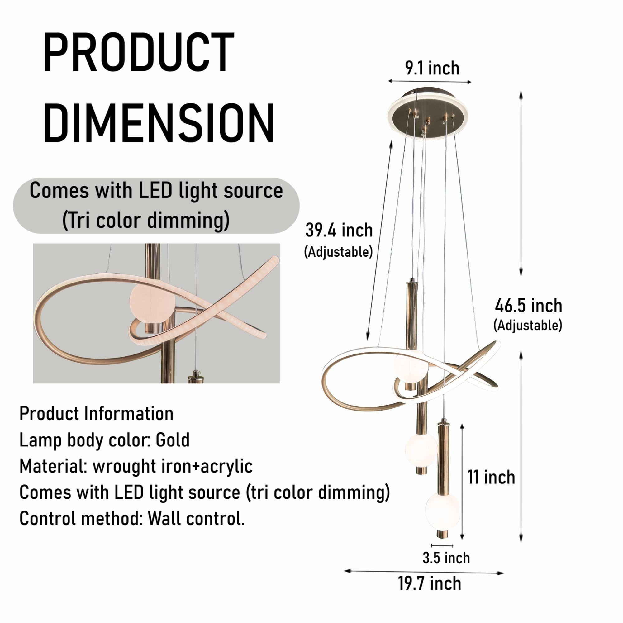 Modern Gold 3-Light Lollipop Pendant Chandelier, 3-Color Dimmable LED, Adjustable Height, Sculptural Design, Glowing Ceiling Plate, 110V Home Decor Home Lighting for Dining Room, Hallway