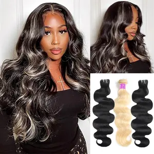 Highlight 1B/613 Blonde Body Wave Human Hair Bundles Unprocessed 15A Raw Human Hair Bundles 100g per Bundlle Quick Wave Extensitions