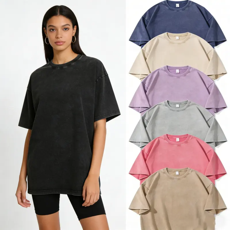 Women's 4-Pack Vintage Washed Oversized T-Shirt, Heavyweight Cotton Retro Top with a Soft Feel and Drop-Shoulder Sleeves, Piece, Casual, 4-Piece Set - 1