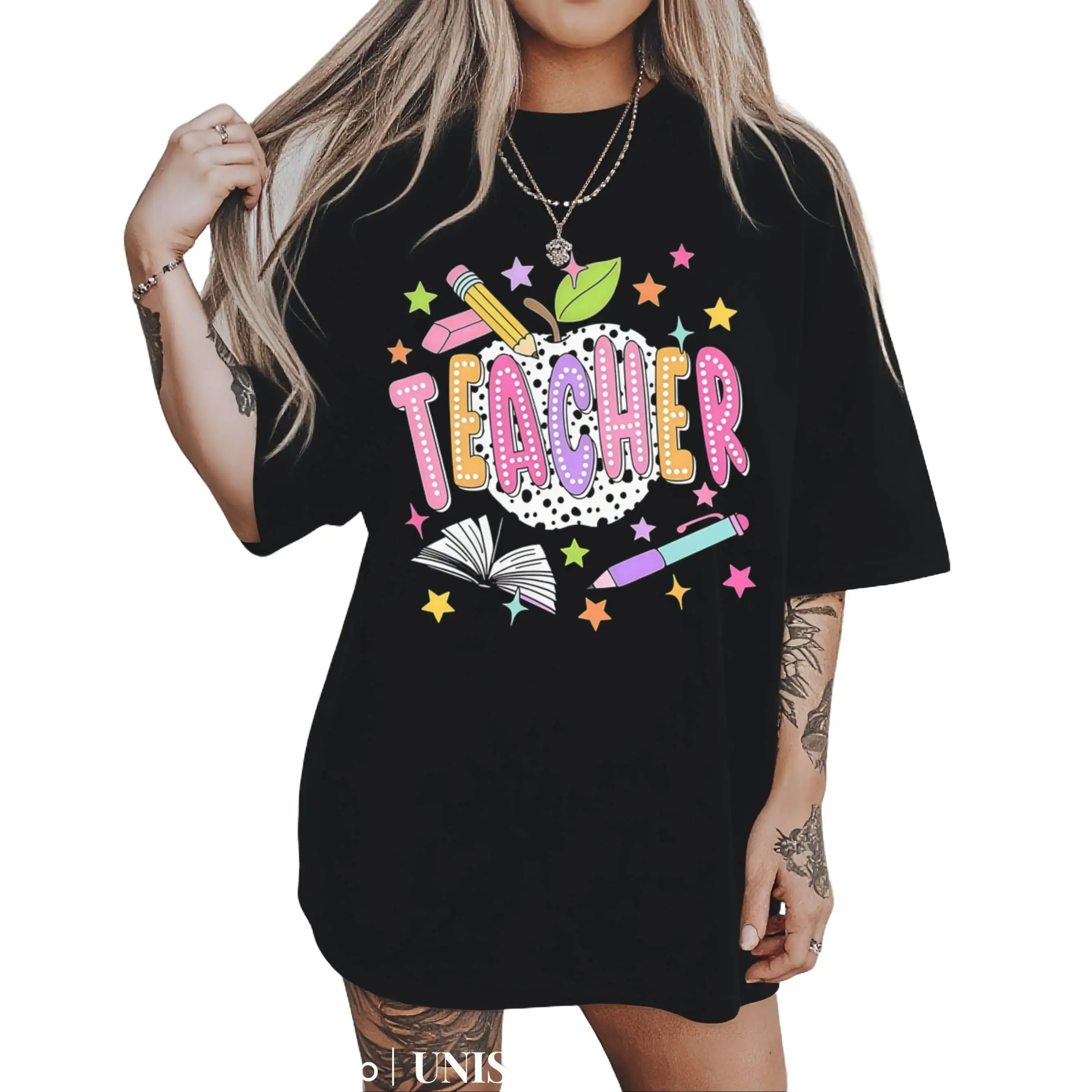 Women's Graphic T-Shirt, Casual Crew Neck Top in 100% Cotton - Fashion Apparel for Teachers with True Colors Print Tshirt