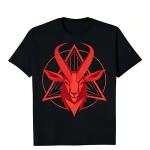 Men's Gothic Baphomet Goat Head Occult Symbol T-Shirt - Black Occult Graphic Print, Short Sleeve Cotton Streetwear Tee with  S-XXL birthday outfits holiday party outfits vacation outfits gifts for him lets go outfit guy gifts for dad