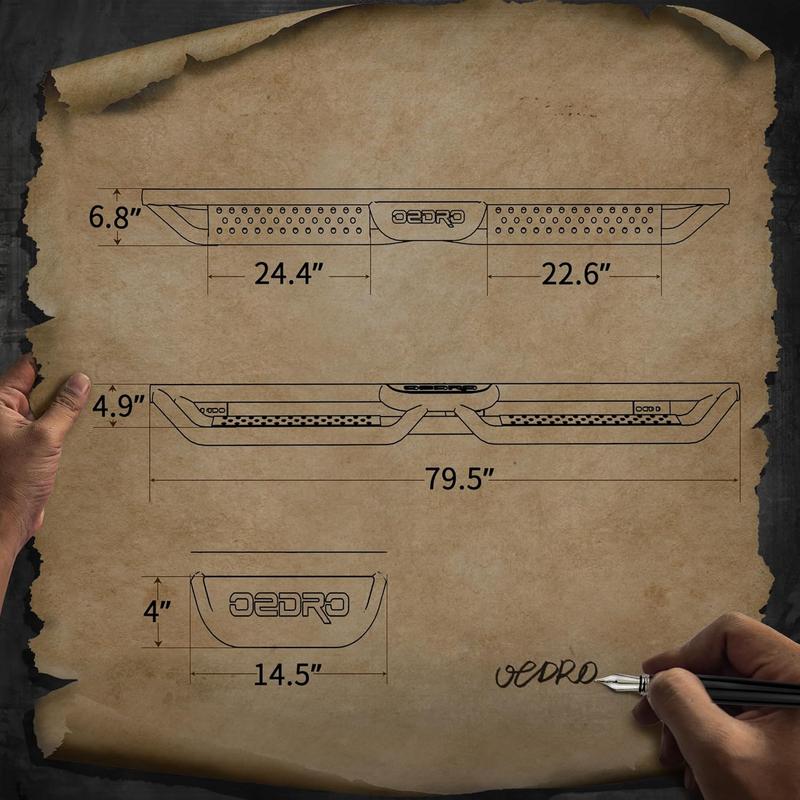 oEdRo Running Boards Compatible with 2024-2025 Toyota Tacoma Double/Crew Cab 4 Full-Size Doors, Two Stair Design Side Step Rails, Powder-Coated Black Carbon Steel Nerf Bars