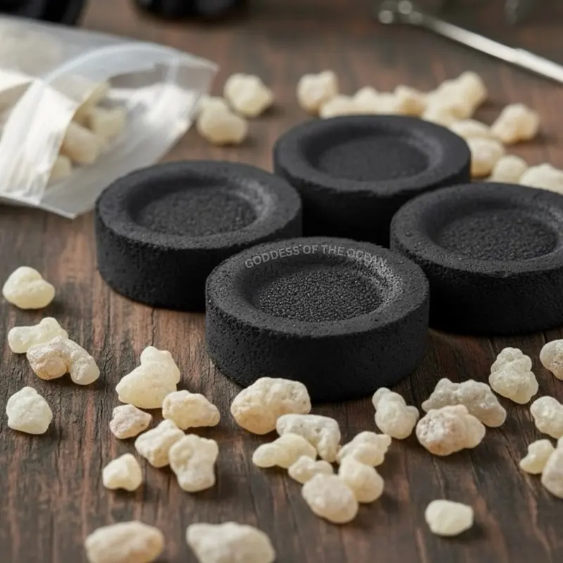 Goddess of the Ocean -  Charcoal & Frankincense Duo Pack - 4 Premium Incense Charcoal Discs & 1.5 oz Pure Natural Frankincense Resin for Meditation & Cleansing Rituals