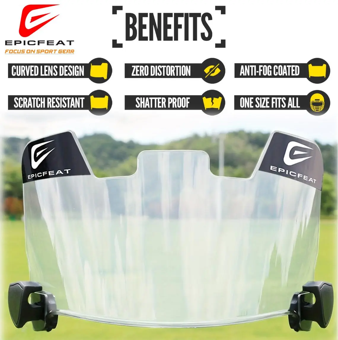 American Football Helmet Shield - Polycarbonate Football Visor with Flat Lens Technology, Fits Youth & Adult Helmets, Sports Protective Accessory