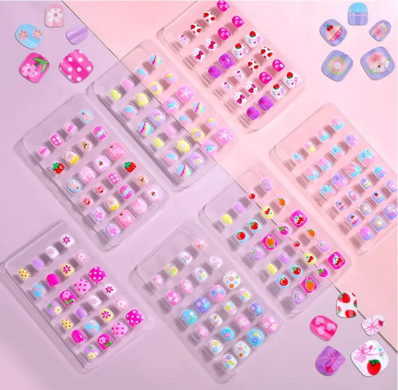 168Pcs Kids Press on Nails Set for Little Girls, Shynek Mini Fake Nails for Kids Pre Glue Stickers Nails Full Cover Small Nail Tips for Girls Gifts 8-10 (Extra Small Nail Size)