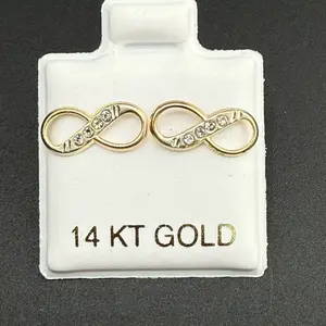 14k Gold Infinity 3 Golds Earrings with Sparkling CZ Stones for Everyday Wear