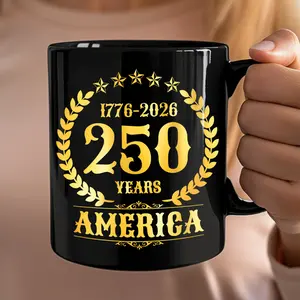 America 250 Years America 250th Anniversary Black Mug, Premium Ceramic Coffee Mug, Unique Gift