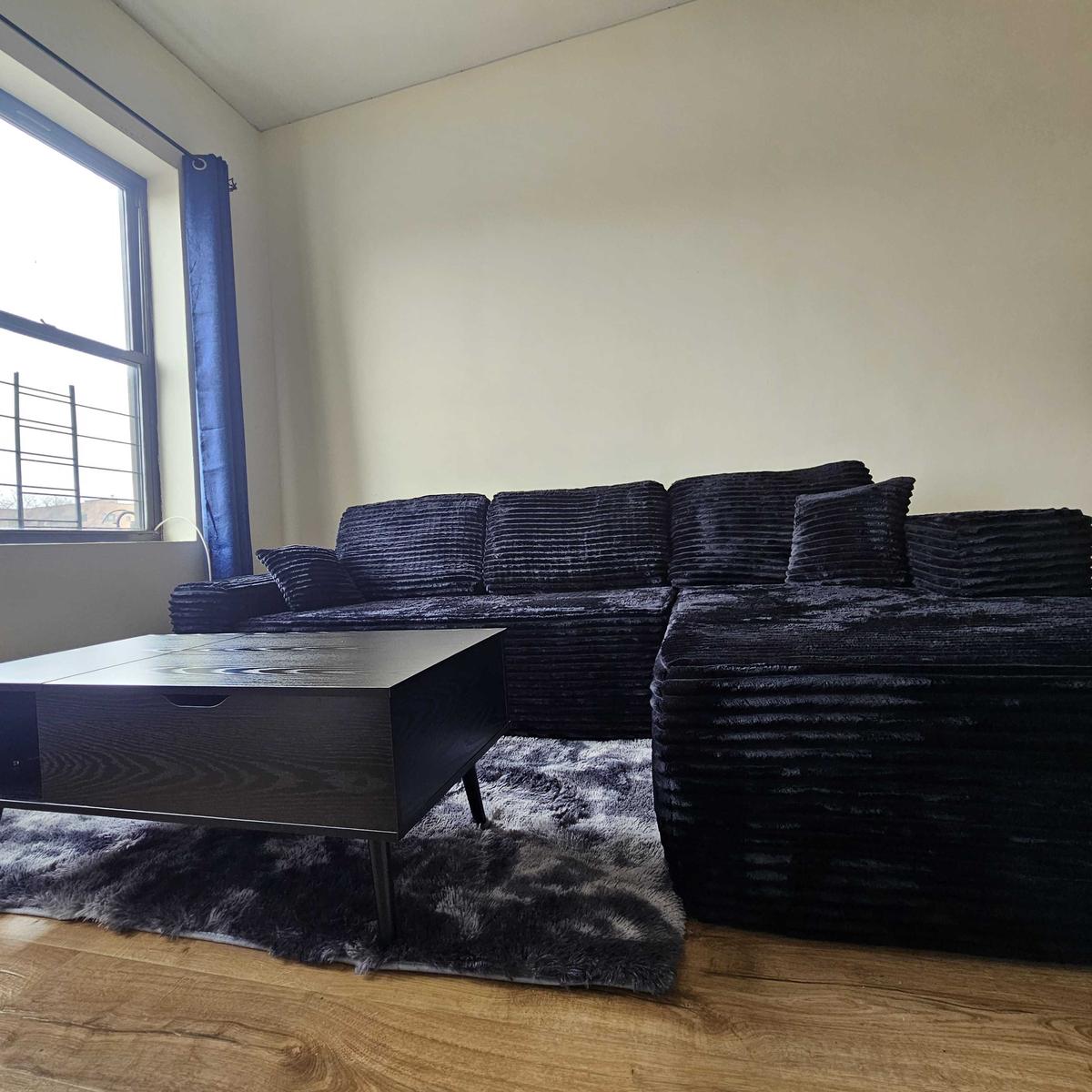 Item: Black Plush Corduroy Right Chaise