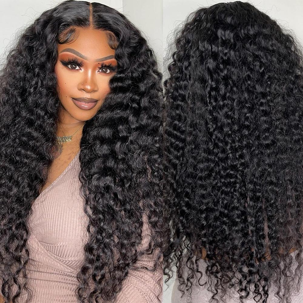 Glulaze Mongolian Kinky Curly Hair Bundles With 4x4 Lace Closure Human Hair Weave Extensions Deep Wave Flip Over Quick Weave Raw Hair Bundles for Sew In SpringStatements