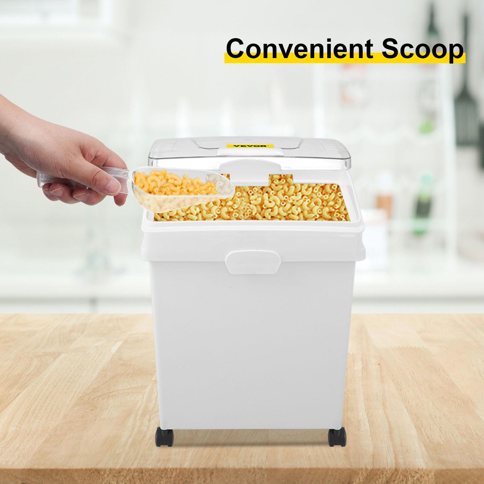 VEVOR Ingredient Bin, TikTokShopBlackFriday, 10.5 Gallons Capacity Ingredient Storage Bin, PP Material Flour Bins On Wheels, White Shelf Ingredient Bin with Scoop and Sliding Lid, Commercial Storage Bins 3 Pcs/Set