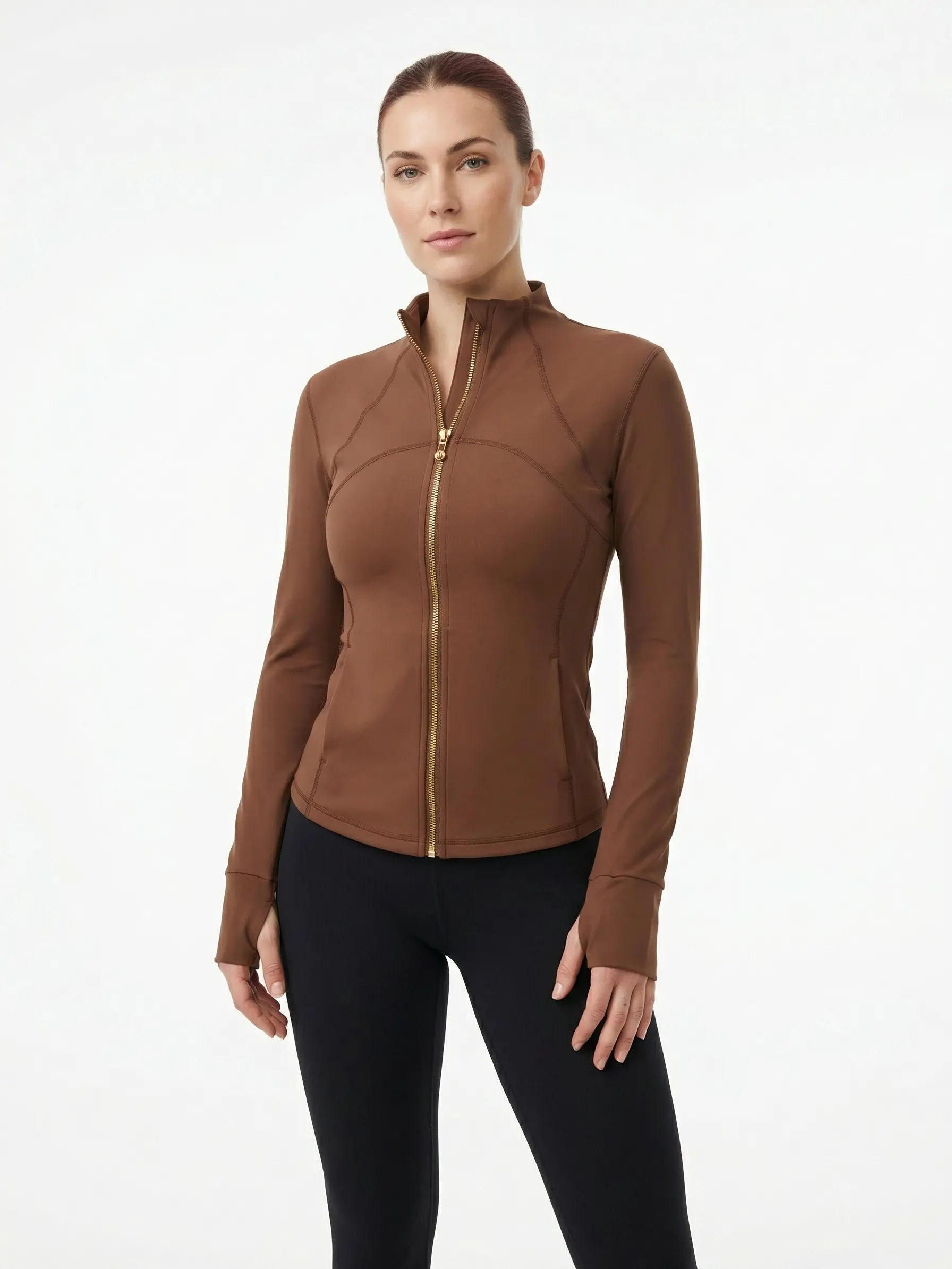 XELLE Women's Slim Fit chain Yoga Jacket ,Soft as butter Naked feeling Breathable Athletic Running Track Jacket with Thumb Holes, High Neck Workout Sports Top for Gym & Fitness