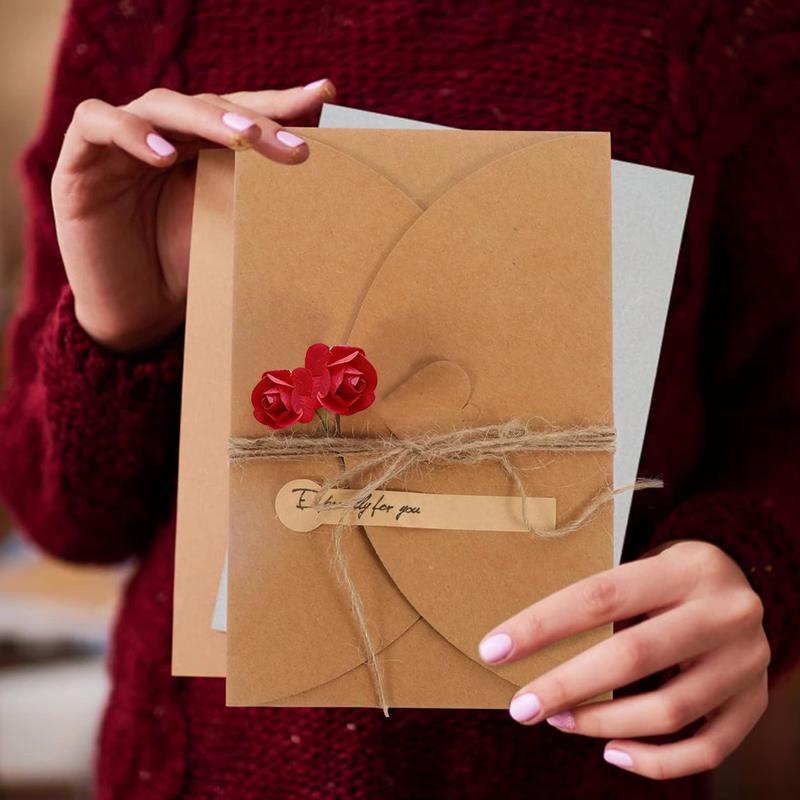 Valentine's Day Love Letter Stationery Set, Vintage Brown Leather-Toned – Red Rose Paper Envelopes Gift Box for Her