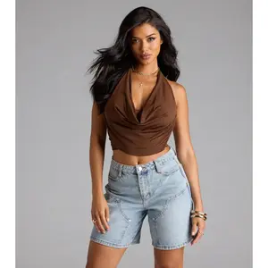 Take The Plunge Sleeveless Halter Crop Top